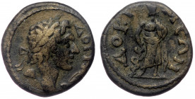 PHRYGIA, Docimeum. Pseudo-autonomous, AE19, Time of the Antoninus Pius (138-161)
Obv: ΔΟΚΙΜΟС - Laureate head of Dokimos right.
Rev: ΔΟΚΙΜЄΩΝ - Asklep...