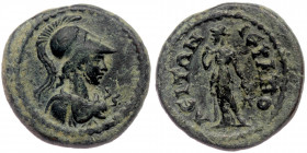 PHRYGIA. Hierapolis. Pseudo-autonomous (2nd-3rd centuries). AE
Helmeted and draped bust of Athena right, wearing aegis.
Rev: IЄPAΠOΛЄITΩN./ Nemesis st...