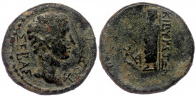 Phrygia. Kibyra. Augustus 27 BC-AD 14. AE
ΣΕΒΑΣ[ΤΟΣ], bare head of Augustus, right.
Rev: ΚΙΒΥΡΑΤΩΝ, Zeus standing, left, with thunderbolt and sceptre;...