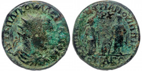 PHRYGIA. Kotiaion. Valerian I (253-260). AE24
Obv: AVT K Π ΛIK OVAΛEPIANON - Radiate, draped and cuirassed bust right.
Rev: EΠΙ Π ΑΙ ΔHMETPIANOV IΠΠ /...