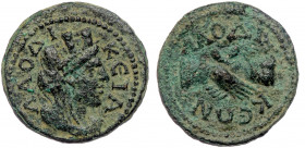 PHRYGIA, Laodicea ad Lycum. Pseudo-autonomous issue. temp. The Severans, AD 193-235 AE19
ΛΑΟΔΙΚΕΙΑ - Turreted, draped, and veiled bust of Tyche right ...