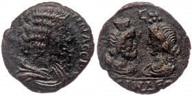 PISIDIA. Isinda. Julia Domna, Augusta, 193-217.
 (IOYΛIA ΔOMNA) CЄBA / Draped bust of Julia Domna to right. 
Rev. ICINΔЄΩN (ς] / Draped bust of Serapi...