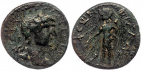 CILICIA. Philadelphia. Trajan (98-117). Ae.
ΤΡΑΙΑΝΟС ΚΑΙСΑΡ СЄ. Laureate head right.
Rev: ΦΙΛΑΔЄΛΦЄωΝ. Apollo standing left, holding branch.
RPC III 3...