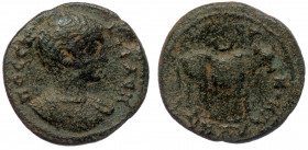 CILICIA. Seleucia ad Calycadnus. Geta (as Caesar, 198-209). AE18 Hemiassarion 
ΠΟ CЄΠ ΓЄTAC K - Bare-headed and cuirassed bust of Geta to right. 
Rev:...
