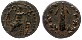 Cilicia, Tarsos. Autonomous Issue Circa 1st-2nd century AD AE 16 
Club in wreath
Rev: Border of dots encircling Zeus seated left holding Nike. 
SNG Co...