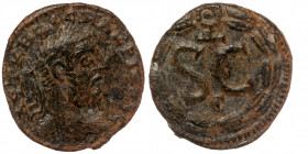 Macrinus (217-218). Seleucis and Pieria, Antioch. AE19
Laureate and cuirassed bust right
Rev: Large SC, Δ above, Є below; all within laurel wreath.
Mc...
