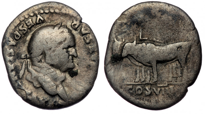 Vespasian (69-79) AR Denarius, Rome, 77-78
IMP CAESAR VESPASIANVS AVG - Laureate...