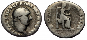 Vitellius (69) AR Denarius Rome, 69 
A VITELLIVS GERM IMP AVG TR P - laureate head of Vitellius right 
Rev: PONT MAXIM - Vesta, veiled, seated on thro...