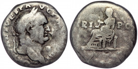 Vespasian (69-79) AR Denarius, Rome, 71. 
IMP CAES VES P ΛVG P M - laureate head right 
Rev: TRI POT - Vesta, veiled and draped, seated left, holding ...