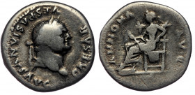 Vespasian (69-79) AR Denarius, Rome, 77-78
CAESAR VESPASIANVS AVG - Laureate head right 
Rev: ANNONA AVG - Annona seated left on throne, holding sack ...
