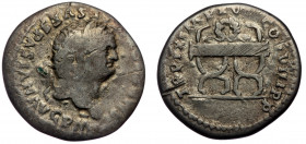 Titus (79-81) AR Denarius, Rome, January-June AD 80. 
IMP TITVS CAES VESPASIAN AVG P M - laureate head right 
Rev: TR P IX IMP XV COS VIII P P - wreat...