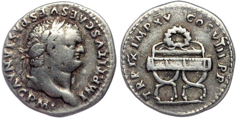 Titus AR Denarius. Rome, January-June 80 AD. 
IMP TITVS CAES VESPASIAN AVG P M, ...