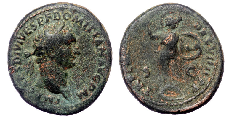 Domitian (81-96) As, Rome, AD 82 AE
IMP CAES DIVI VESP F DOMITIAN AVG P M - laur...