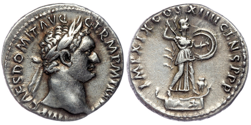 Domitian, as Augustus (AD 81-96). AR denarius Rome, AD 88-89. 
IMP CAES DOMIT AV...