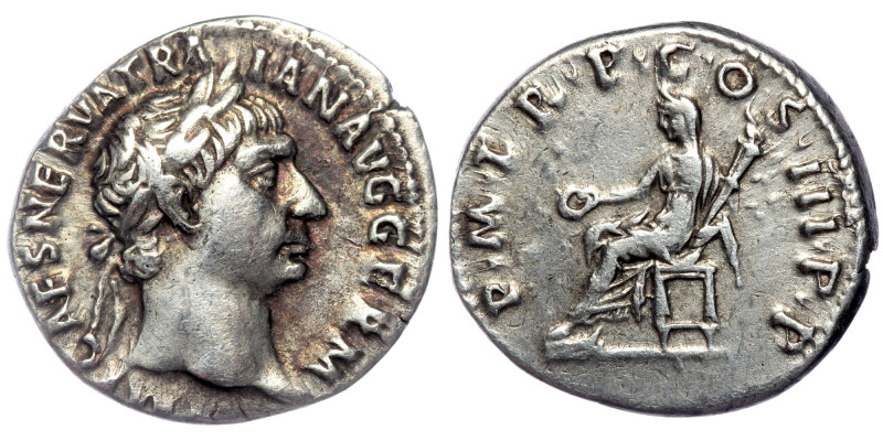 Trajan AR Denarius. Rome, AD 98-99. 
IMP CAES NERVA TRAIAN AVG GERM,/ laureate h...