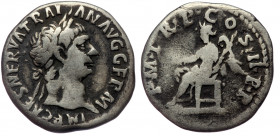 Trajan (98-117) AR denarius (98-99) 
IMP CAES NERVA TRAIAN AVG GERM - laureate head right 
Rev: P M TR P COS II P P - Victory seated left, holding pat...