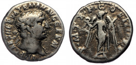 Trajan (98-117). AR Denarius, Rome, 102. 
IMP CAES NERVA TRAIAN AVG GERM - Laureate head of Trajan to right 
Rev: P M TR P COS IIII P P - Victory stan...