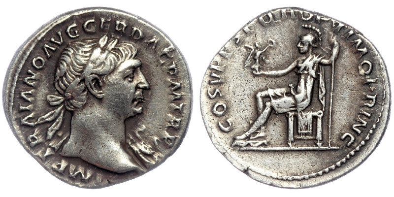Trajan (98-117) AR Denarius
IMP TRAIANO AVG GER DAC P M TR P - laureate head of ...