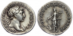 TRAJAN (98-117). Denarius. Rome. AR
IMP TRAIANO AVG GER DAC P M TR P./ Laureate bust right, with slight drapery.
Rev: COS V P P S P Q R OPTIMO PRINC./...