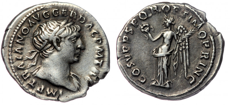 Trajan (98-117) AR Denarius, Rome,. 107 
IMP TRAIANO AVG GER DAC P M TR P - Bust...