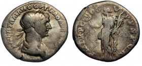 Trajan (98-117) AR denarius, Rome, 116. 
IMP CAES NER TRAIAN OPTIM AVG GERM DAC - laureate and draped bust of Trajan right 
Rev: P M TR P COS VI P P S...