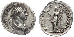 Trajan (98-117) AR Denarius, Rome, 
IMP CAES NER TRAIANO OPTIM AVG GER DAC PARTHICO - /Laureate bust of Trajan to right, with aegis on left shoulder a...