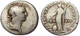 Trajan (98- 117) AR Denarius, Rome 116-117
IMP CAES NER TRAIAN OPTIM AVG GERM DAC - Laureate and draped bust right 
Rev: P M TR P COS VI P P S P Q R -...