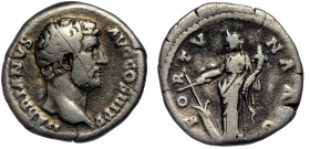 Hadrian (117-138) AR Denarius Rome, 119-125 
IMP CAESAR TRAIAN H-ADRIANVS AVG - laureate bust right, displaying bare shoulder and chest, slight draper...