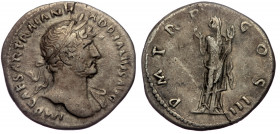 Hadrian (117-138) AR Denarius, Rome, 119-125 
IMP CAESAR TRAIN HADRIANVS AVG - Laureate bust right, slight drapery 
Rev: P M TR P COS III- Pietas stan...