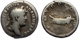 Hadrian (117-138) AR Denarius, Rome, 119-125 
IMP CAESAR TRAIAN HADRIANVS AVG - Laureate head of Hadrian to right, drapery on left shoulder 
Rev: P M ...