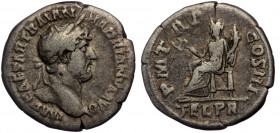 Hadrianus (117-138) AR Denarius, Rome, 119-112
Obv: IMP CAESAR TRAIAN HADRIANVS AVG - laureate bust right
Rev: P M TR P COS III - Felicitas seated lef...