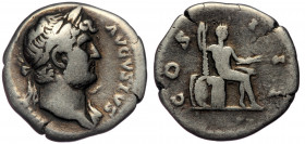 Hadrian (117-138) AR denarius, Rome, AD 124-128 
HADRIANVS AVGVSTVS - laureate head of Hadrian right, slight drapery on left shoulder 
Rev: COS-III - ...