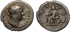 Hadrian (117-138) AR Denarius, Rome, 124-128 
HADRIANVS AVGVSTVS - Laureate bust right, slight drapery 
Rev: COS III - Concordia seated left, holding ...