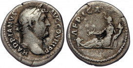 Hadrian (117-138) AR denarius, Rome, 134-138
HADRIANVS AVG COS III P P - Laureate head right 
Rev: AFRICA - Africa, draped and wearing elephant-skin h...