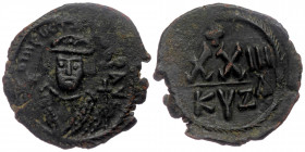 Phocas (602-610) AE25 Half Follis, Cyzicus, 1st officina, dated RY 3 (604/5). 
Obv: Crowned facing bust, wearing consular robe, holding mappa and cros...