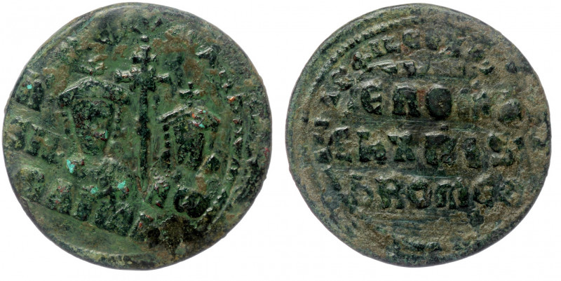 CONSTANTINE VII PORPHYROGENITUS with ROMANUS I (913-959) AE28 Follis. Constantin...
