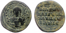 Attributed to Basil II and Constantine VIII (976-1028) Anonymous AE32 follis, Class 2. Constantinople
+ ЄMMA-NOVHΛ, IC XC to left and right of bust of...