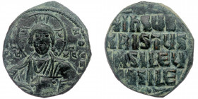 Anonymous Folles, time of Basil II & Constantine VIII (ca 976-1025) AE30 Follis, Class A2, Constantinople. 
+EMMA-NOVHΛ/ IC XC Bust of Christ Pantocra...