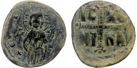Michael IV the Paphlagonian (1034-1041) AE29 Constantinople
+ EMMANOVHΛ IC-XC - half-length figure of Christ standing facing, wearing nimbus cruciger,...