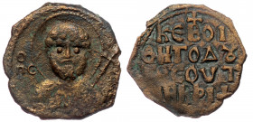 CRUSADERS, Antioch. Tancred. Regent (1101-1112) AE22 Follis, First type. 
Nimbate facing bust of St. Peter, holding cross-tipped scepter; O/ΠE-T-[POC]...