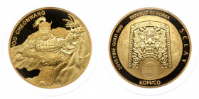 SOUTH KOREA 2018 5 oz pure gold, Chiwoo Cheonwang 2018 (minted 99 pieces), certificate nr 69
155,5 gr, 60 mm
5 oz Сhiwoo Cheonwang Gold Medal Bullio...
