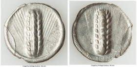LUCANIA. Metapontum. Ca. 540-510 BC. AR stater (26mm, 7.26 gm, 12h). Fine, edge crack, repair. METAΠ, seven-grained barley ear; dotted border on raise...