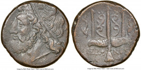 SICILY. Syracuse. Hieron II (ca. 275-215 BC). AE litra (17mm, 12h). NGC XF. Head of Poseidon left, wearing taenia / ΙΕΡΩ-ΝΟΣ/ΔA, trident head, dolphin...