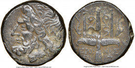 SICILY. Syracuse. Hieron II (ca. 275-215 BC). AE litra (19mm, 2h). NGC Choice VF. Head of Poseidon left, wearing taenia / ΙΕΡ-ΩΝΟΣ/Θ-Φ, trident head, ...
