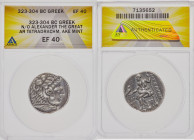 MACEDONIAN KINGDOM. Alexander III the Great (336-323 BC). AR tetradrachm (25mm, 11h). ANACS XF 40. Early posthumous issue of Tyre, dated Regnal Year 2...