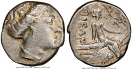 EUBOEA. Histiaea. Ca. 3rd-2nd centuries BC. AR tetrobol (13mm, 11h). NGC VF. Head of nymph right, wearing vine-leaf crown, earring and necklace / IΣTI...