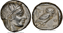 ATTICA. Athens. Ca. 455-440 BC. AR tetradrachm (23mm, 17.16 gm, 10h). NGC Choice AU 4/5 - 4/5, flan flaw. Early transitional issue. Head of Athena rig...