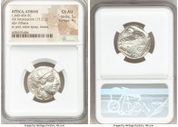 ATTICA. Athens. Ca. 440-404 BC. AR tetradrachm (23mm, 17.21 gm, 7h). NGC Choice AU 5/5 - 4/5. Mid-mass coinage issue. Head of Athena right, wearing cr...