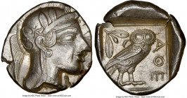 ATTICA. Athens. Ca. 440-404 BC. AR tetradrachm (27mm, 17.18 gm, 5h). NGC Choice AU 3/5 - 4/5. Mid-mass coinage issue. Head of Athena right, wearing cr...