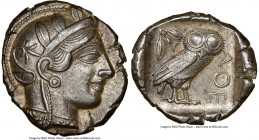 ATTICA. Athens. Ca. 440-404 BC. AR tetradrachm (26mm, 17.21 gm, 4h). NGC AU 5/5 - 5/5. Mid-mass coinage issue. Head of Athena right, wearing crested A...